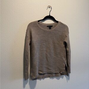 Tahari Taupe Ribbed Crewneck Sweater